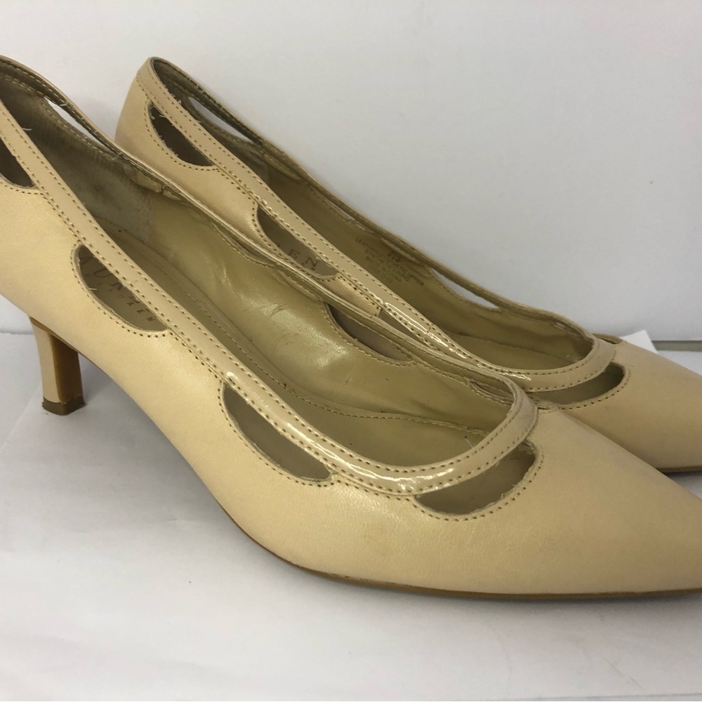 Lauren Ralph Lauren Evie Heels Leather Pointed Toe Pumps 8.5 b Tan Beige